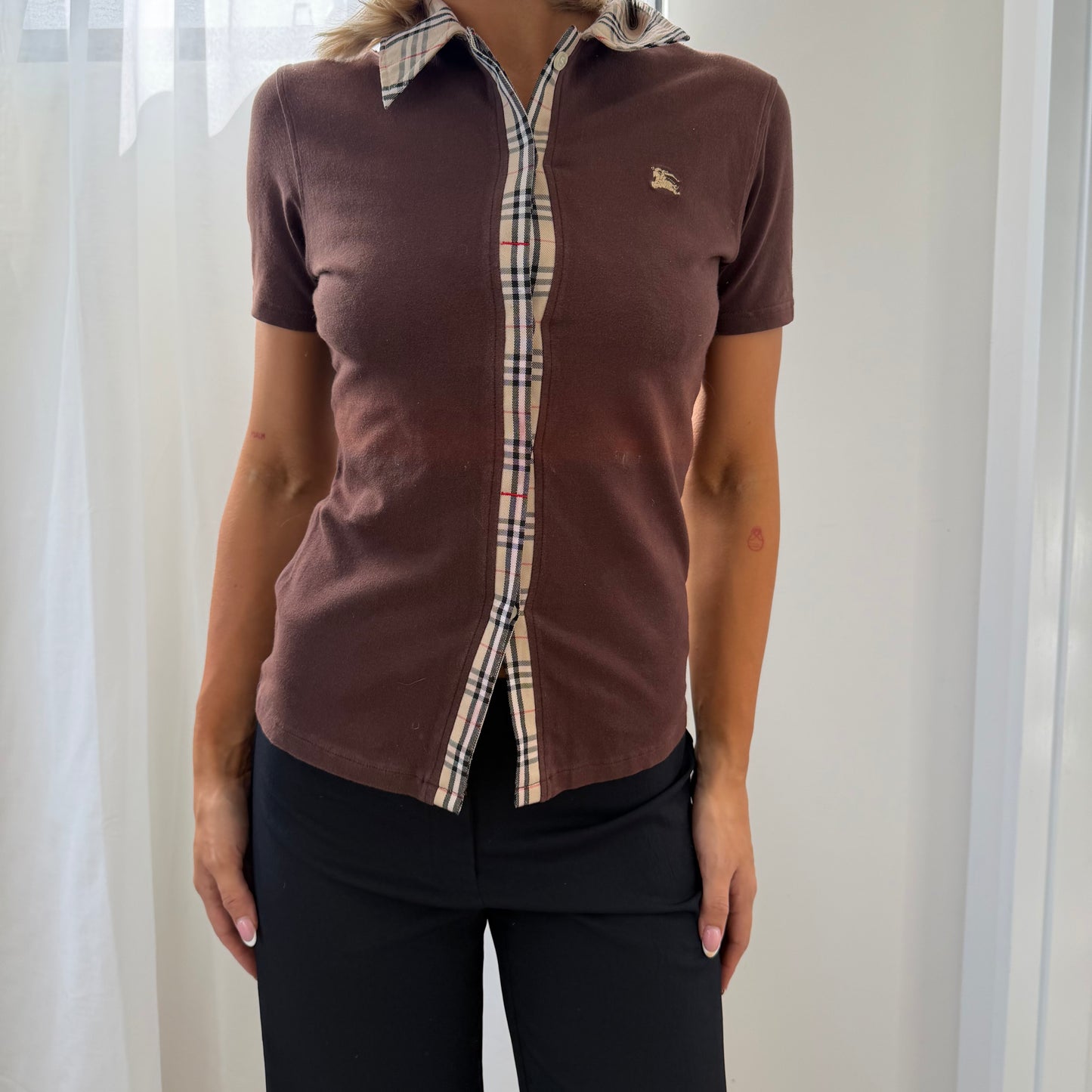 Y2K Burberry Nova Check Synched Polo - M