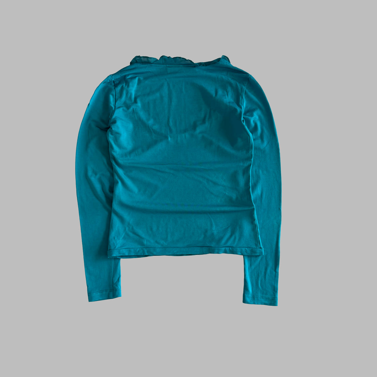 Y2K Versace Ruffle Trim Scoop Neck Long Sleeve Top - S