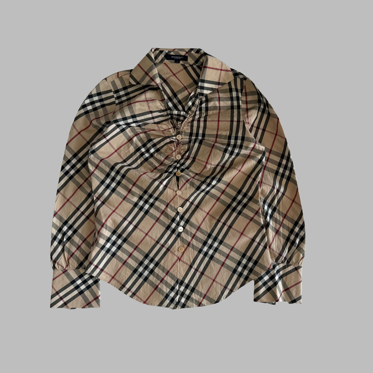 Y2K Burberry Nova Check Ruched Button Up Shirt - S/M