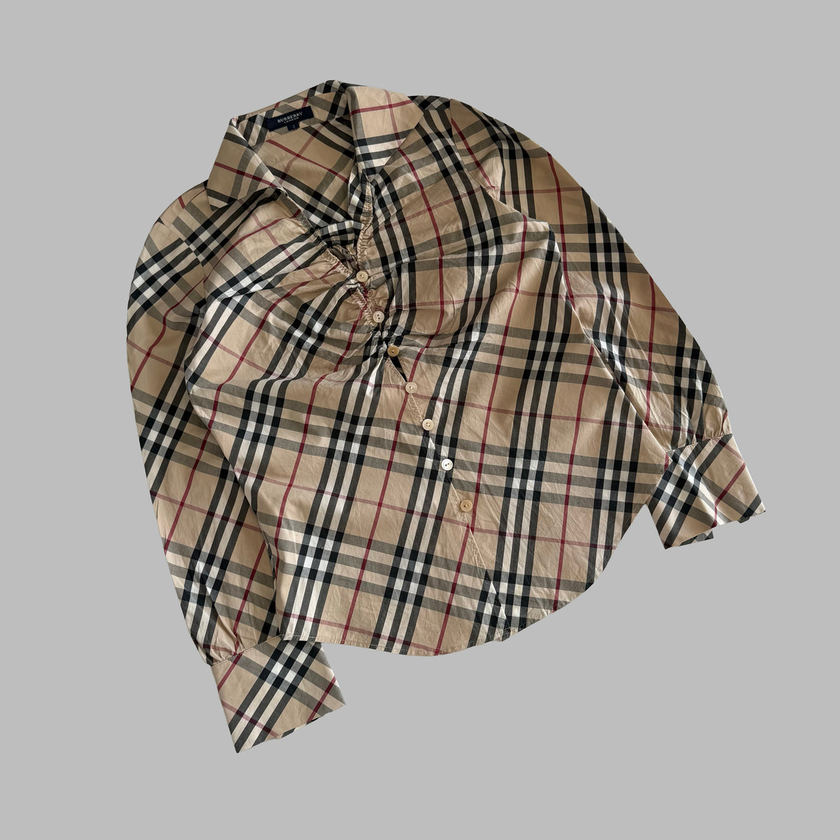 Y2K Burberry Nova Check Ruched Button Up Shirt - S/M