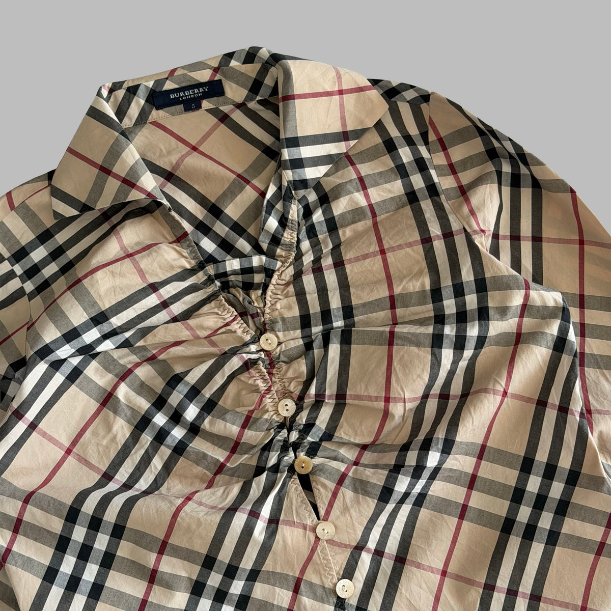 Y2K Burberry Nova Check Ruched Button Up Shirt - S/M