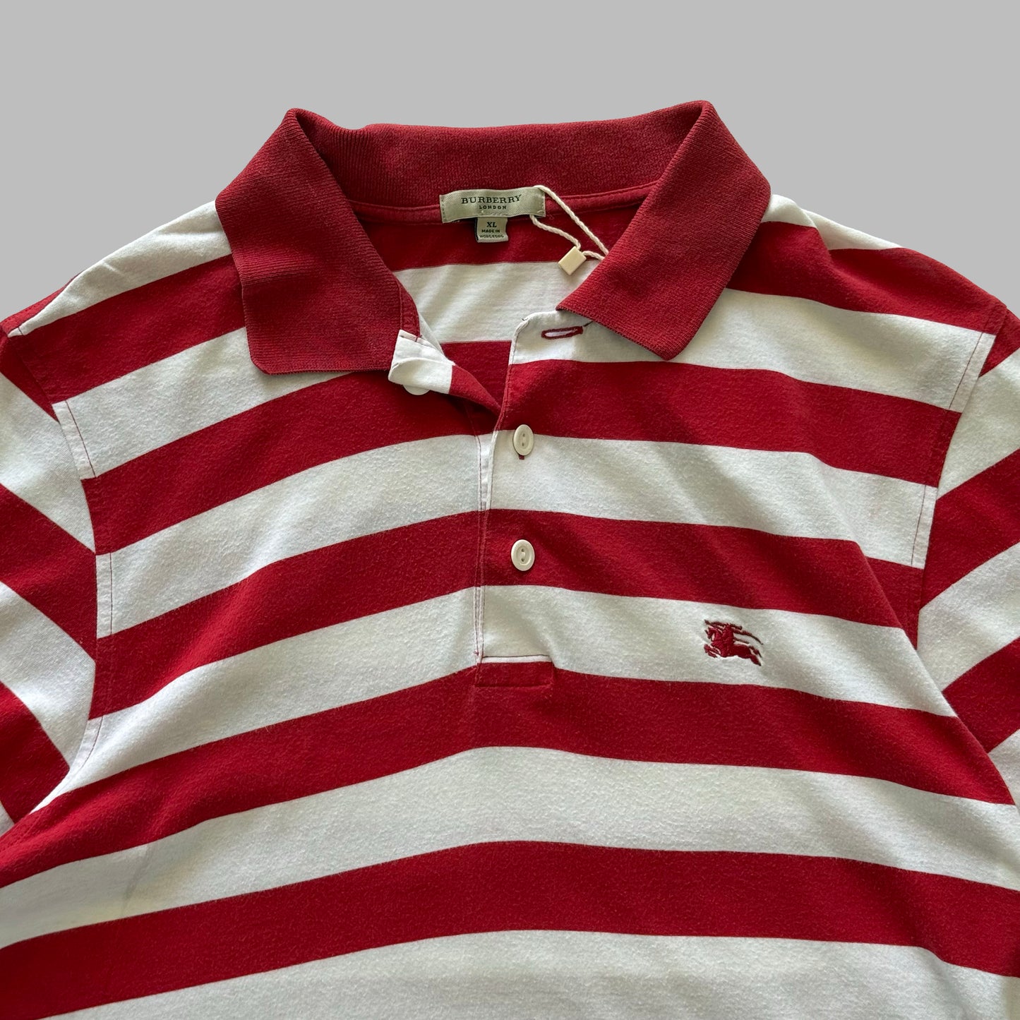 00s Burberry Striped Polo Shirt - Medium
