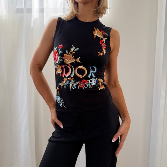 Y2K Dior Galliano Embroidered Tank - S