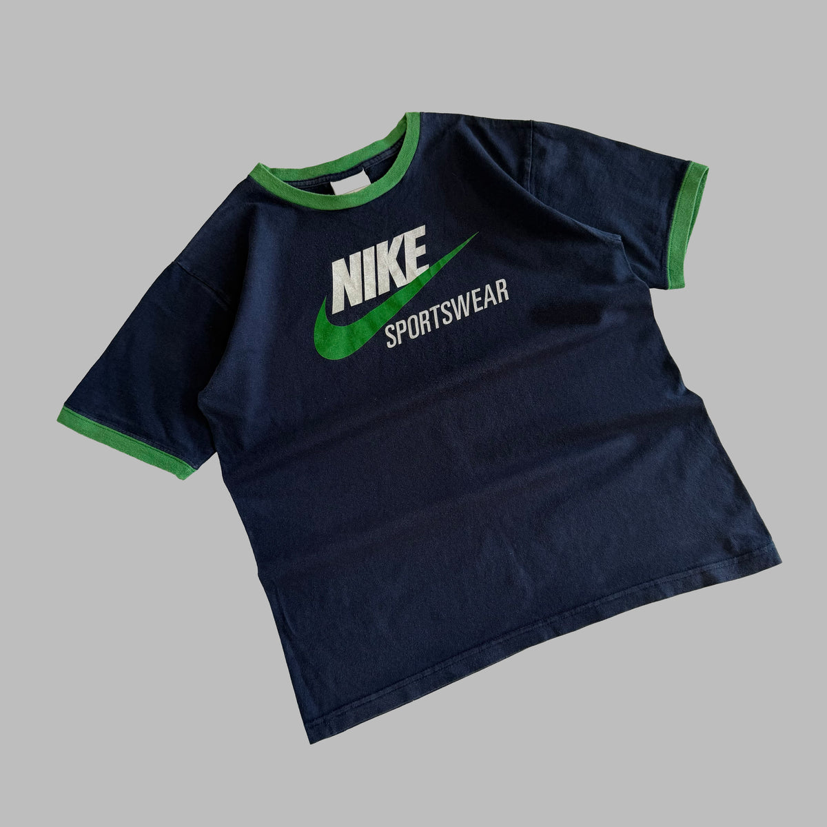 Y2K Nike Spell Out Ringer Baby Tee - L