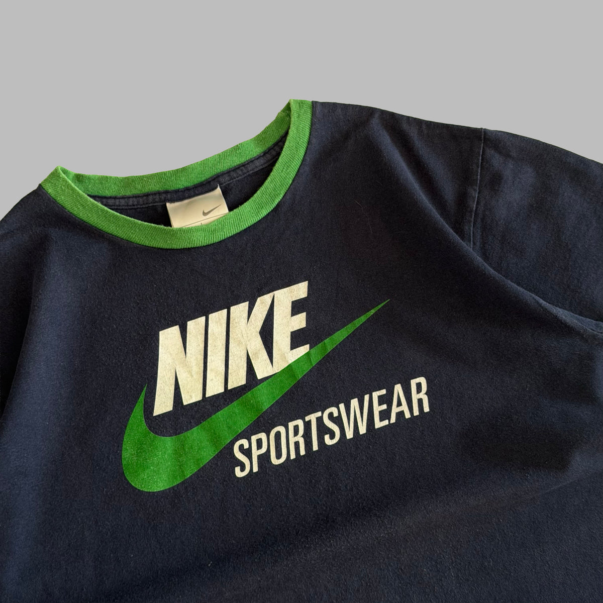 Y2K Nike Spell Out Ringer Baby Tee - L