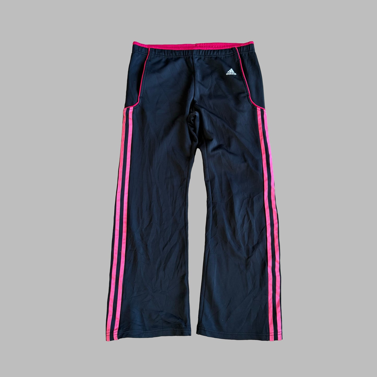 Y2K Adidas Three Stripe Wide Leg Track Pants - M