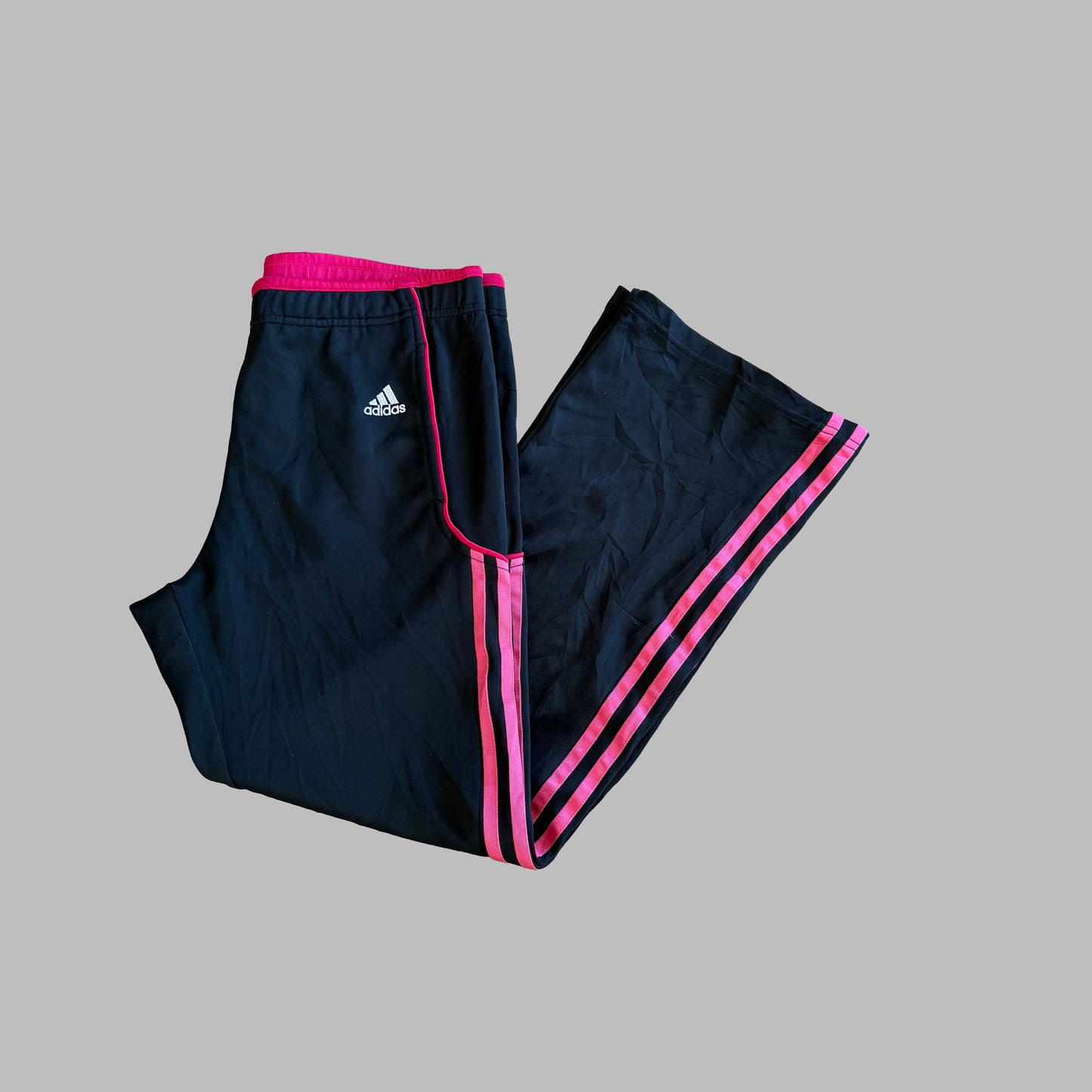 Y2K Adidas Three Stripe Wide Leg Track Pants - M