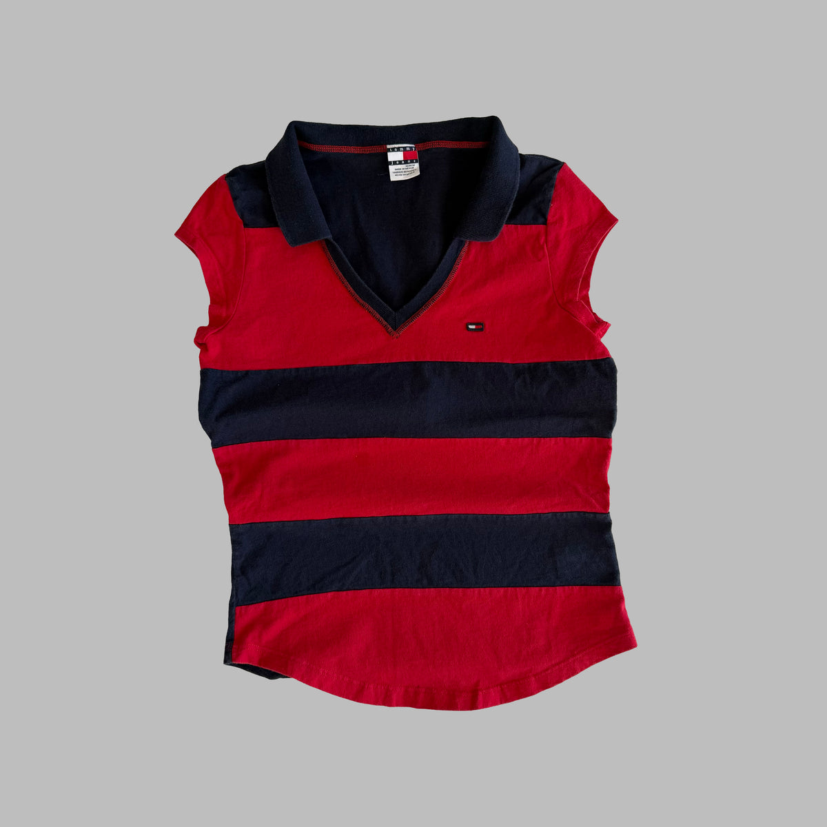 Y2K Tommy Jeans Striped Polo Top - M