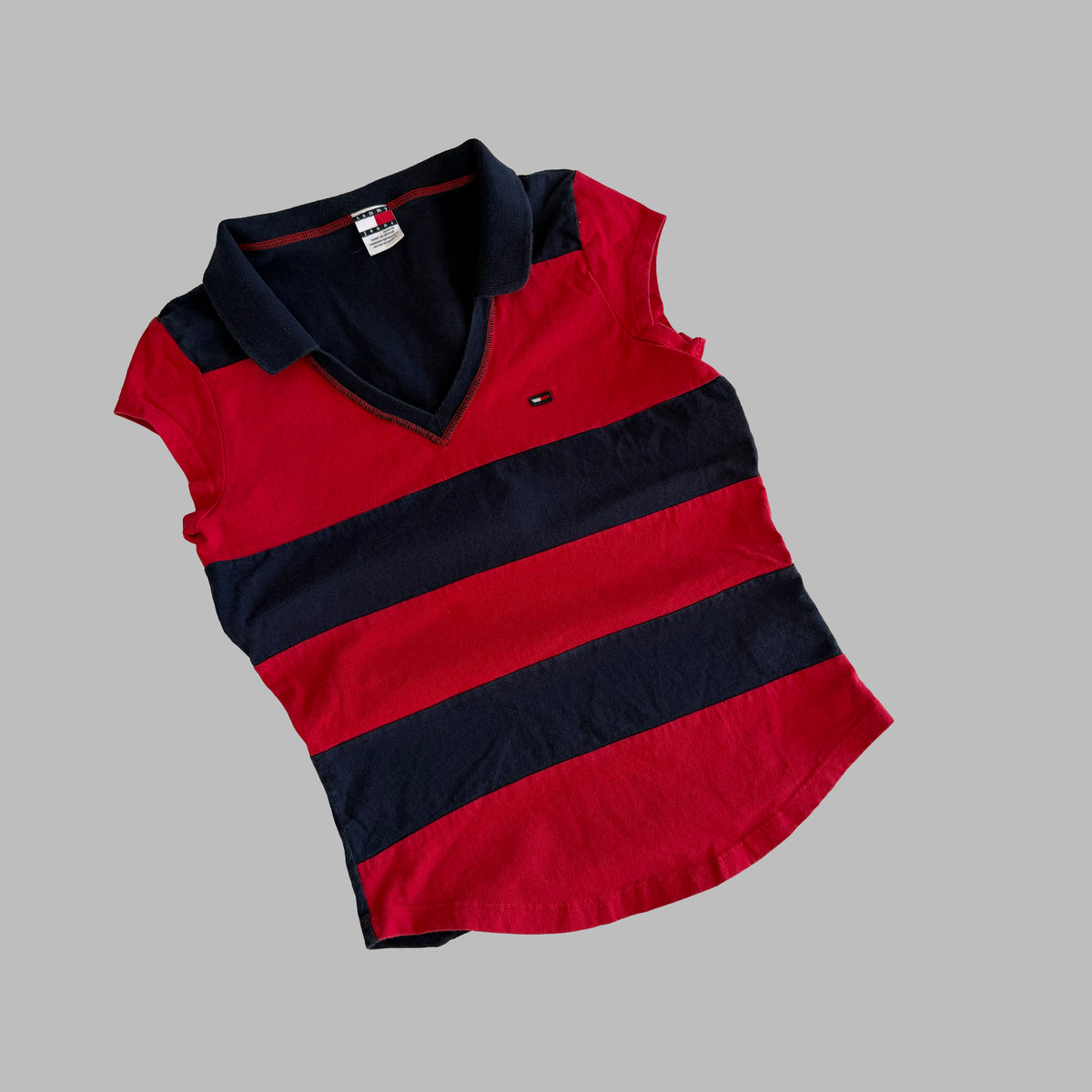 Y2K Tommy Jeans Striped Polo Top - M
