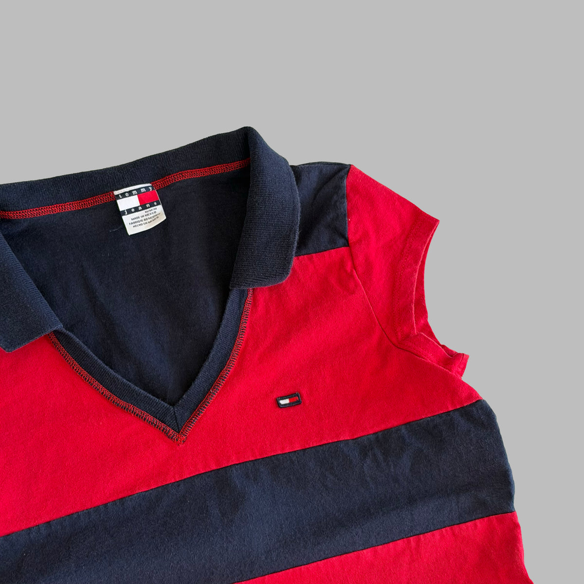 Y2K Tommy Jeans Striped Polo Top - M