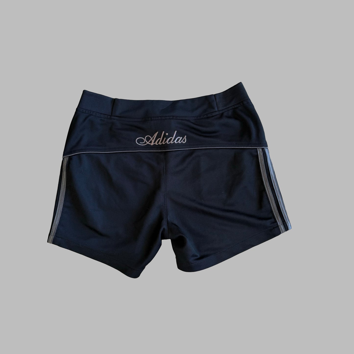 Adidas Cursive Spell Out Three Stripe Mini Shorts - M