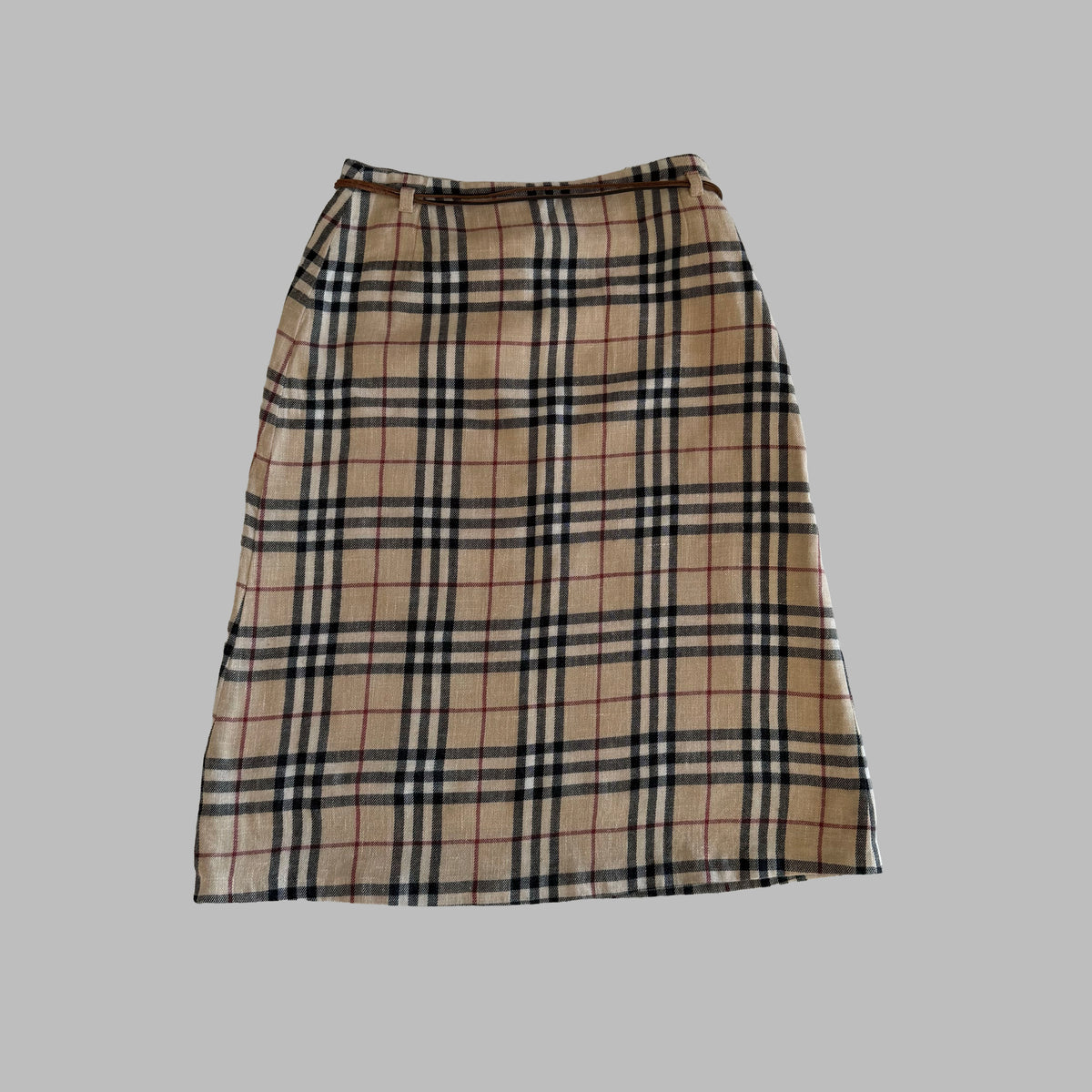 Y2K Burberry Nova Check A-Line Midi Skirt - 29"