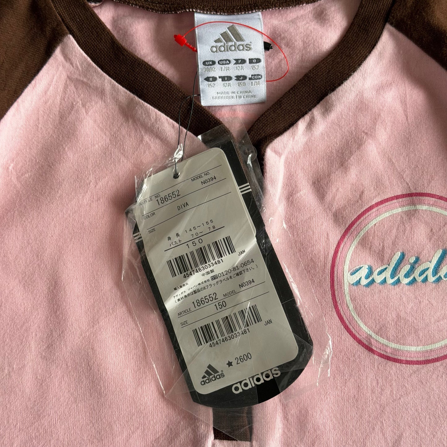 Y2K Adidas Spell Out Raglan Tee - L