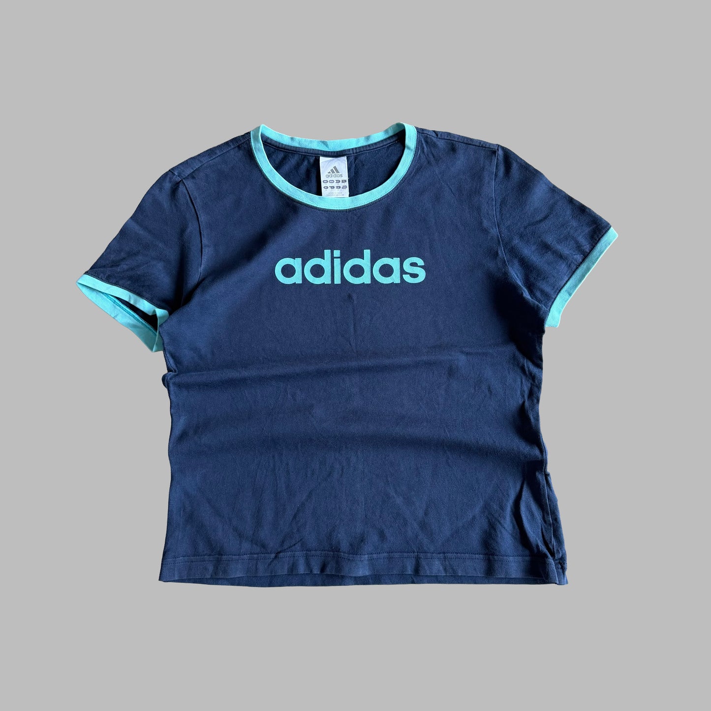 Y2K Adidas Spell Out Ringer Baby Tee - S