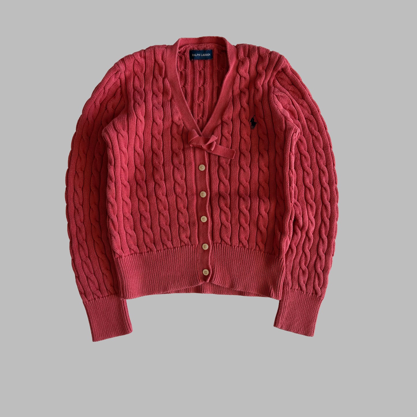 Y2K Polo Ralph Lauren Bow Cable Knit Cardigan - XS