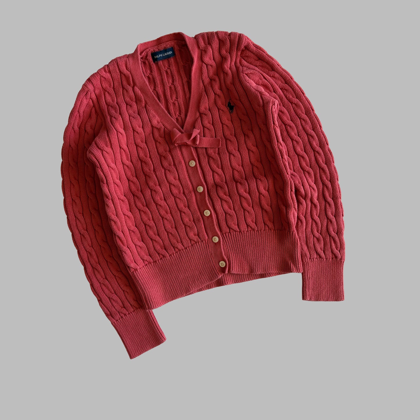 Y2K Polo Ralph Lauren Bow Cable Knit Cardigan - XS