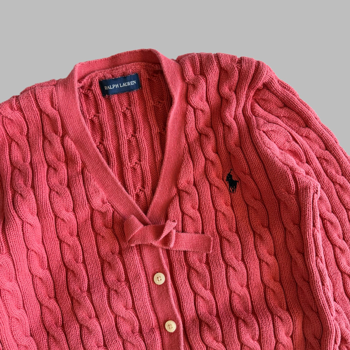Y2K Polo Ralph Lauren Bow Cable Knit Cardigan - XS