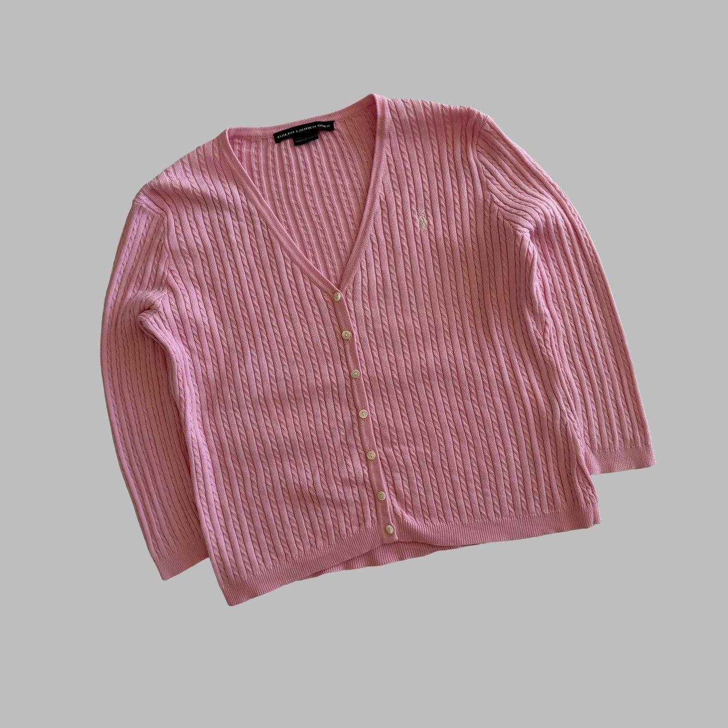 Y2K Polo Ralph Lauren Cable Knit Cardigan - L