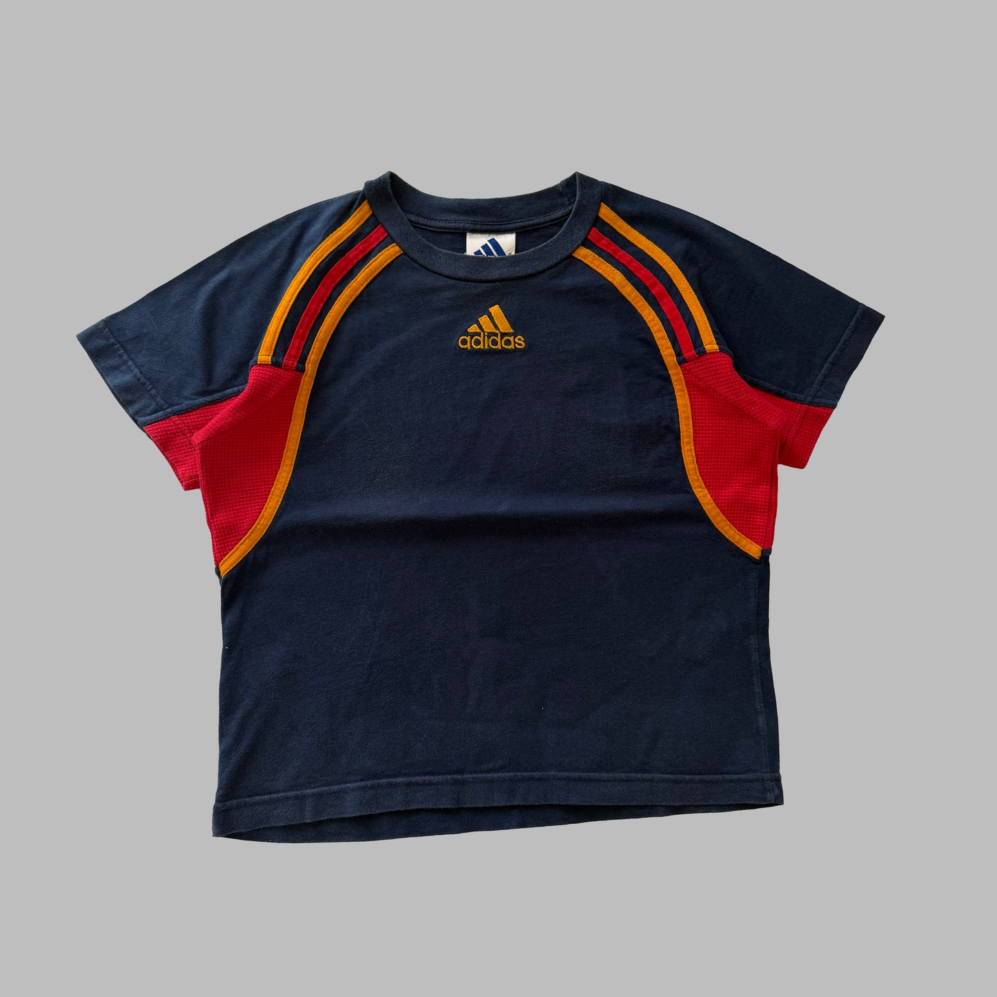 90s Adidas Spell Out Panelled Tee - M