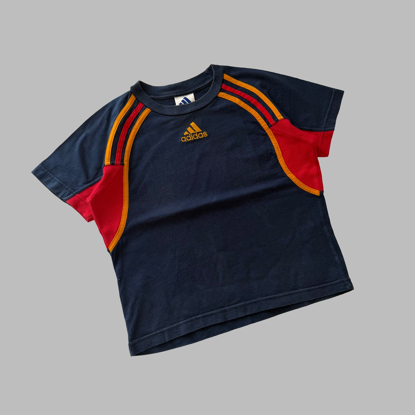 90s Adidas Spell Out Panelled Tee - M