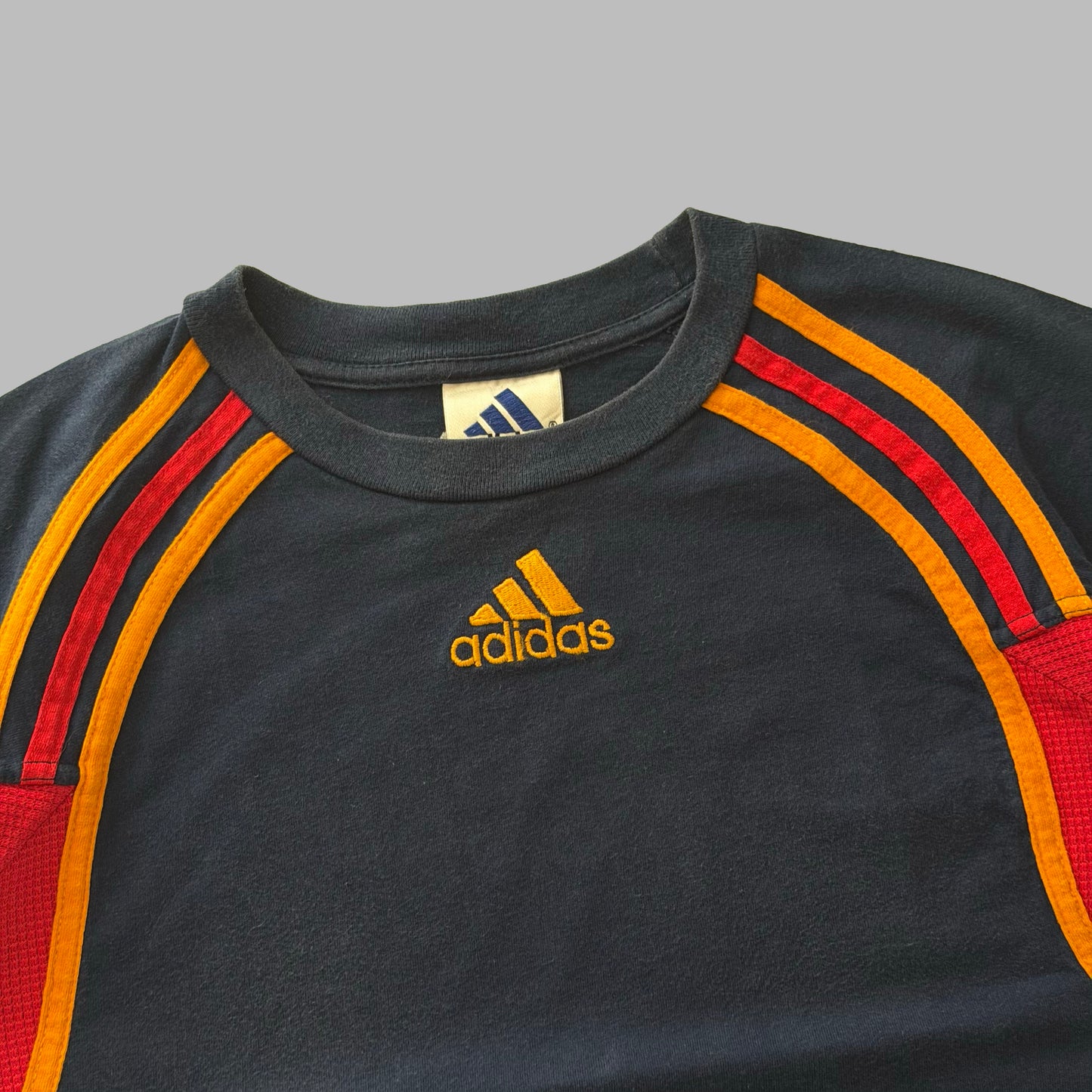 90s Adidas Spell Out Panelled Tee - M
