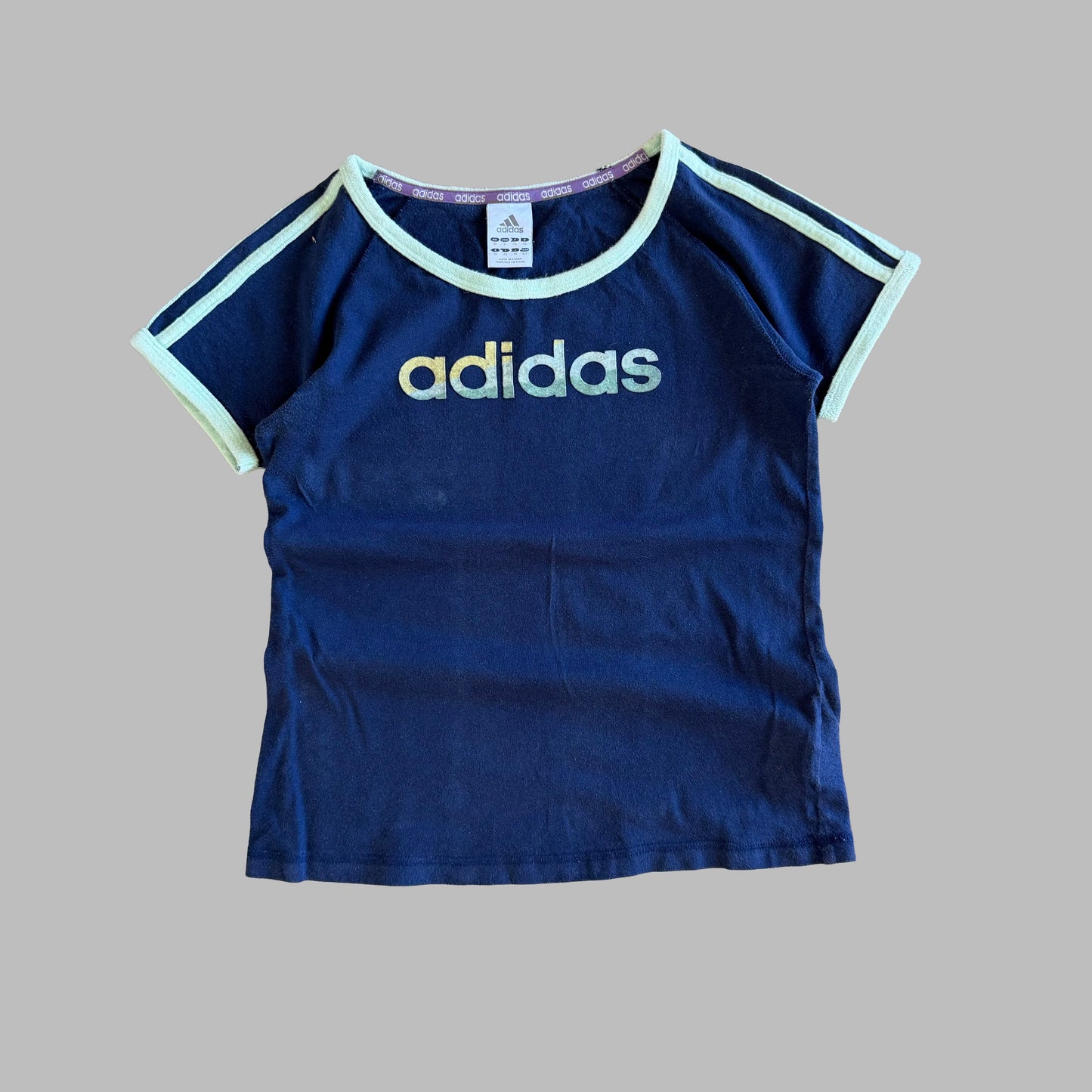 Y2K Adidas Scoop Neck Spell Out Baby Tee - S