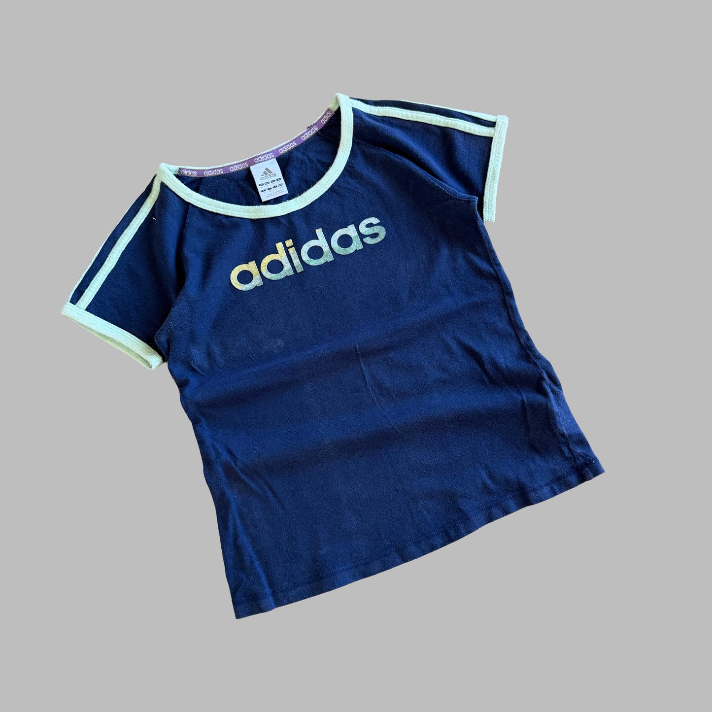 Y2K Adidas Scoop Neck Spell Out Baby Tee - S