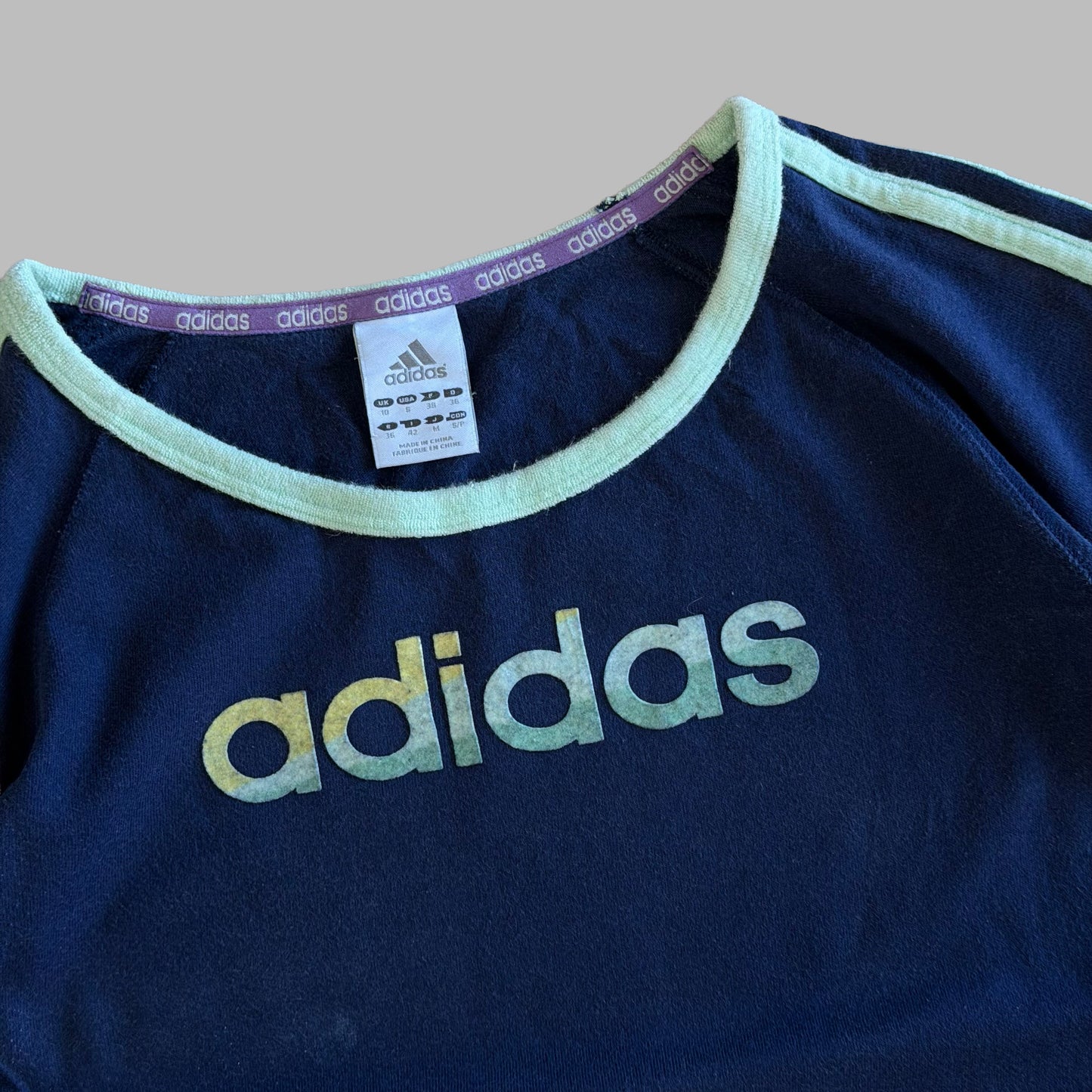Y2K Adidas Scoop Neck Spell Out Baby Tee - S