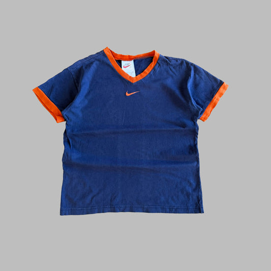 Y2K Nike Centre Swoosh Ringer Tee - S
