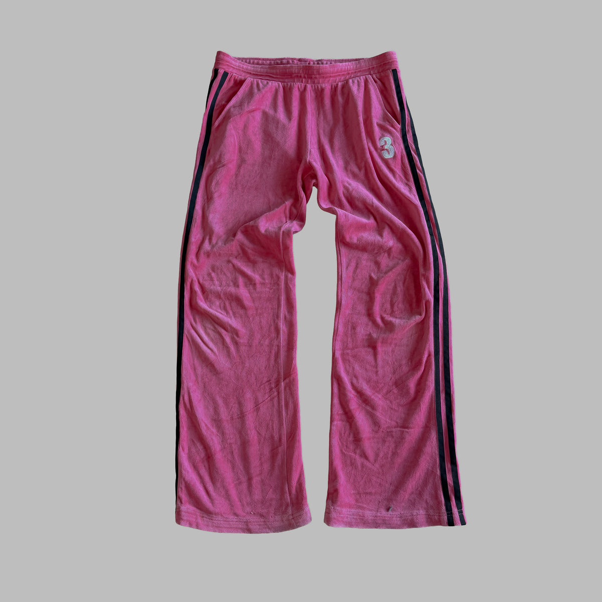Y2K Adidas Three Stripe Velour Velvet Track Pants - S/M