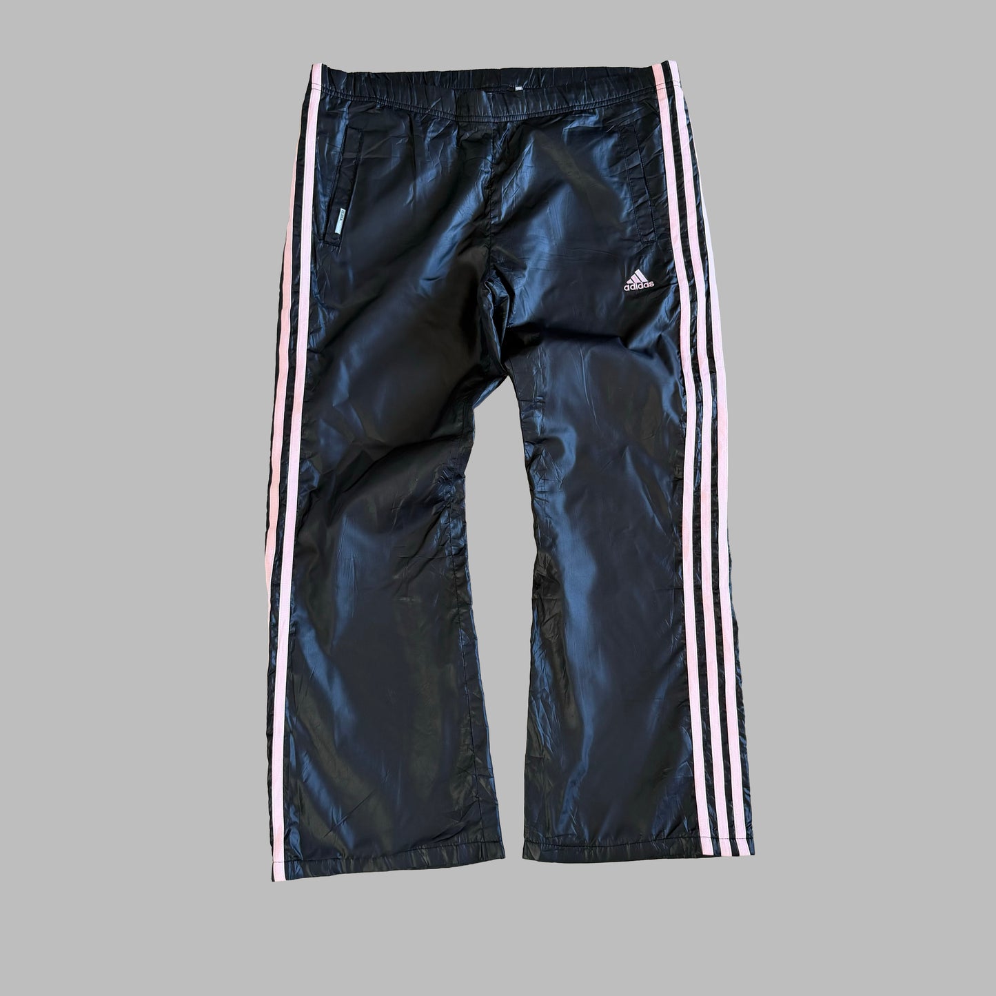 Y2K Adidas Three Stripe Wide Leg Track Pants - M