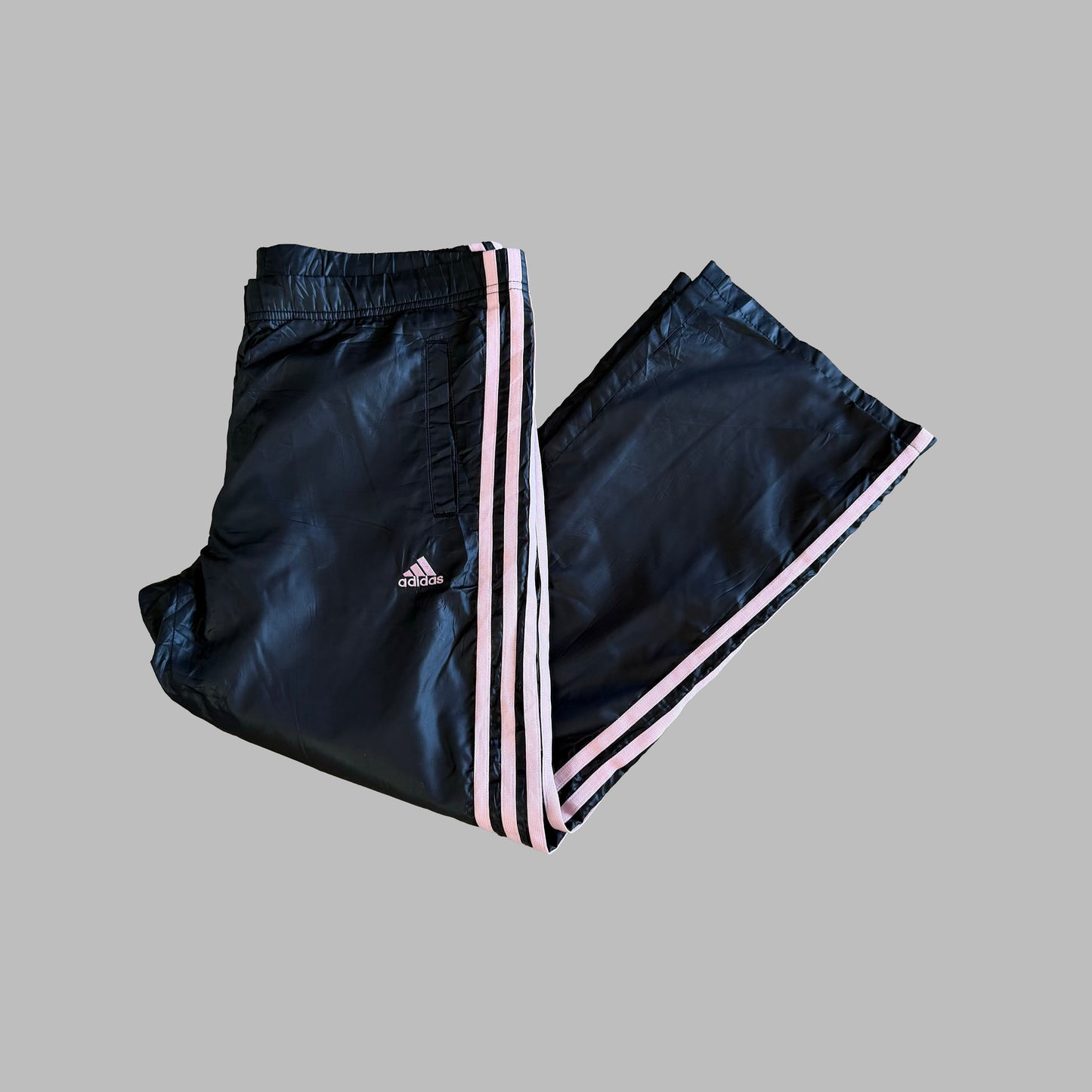 Y2K Adidas Three Stripe Wide Leg Track Pants - M
