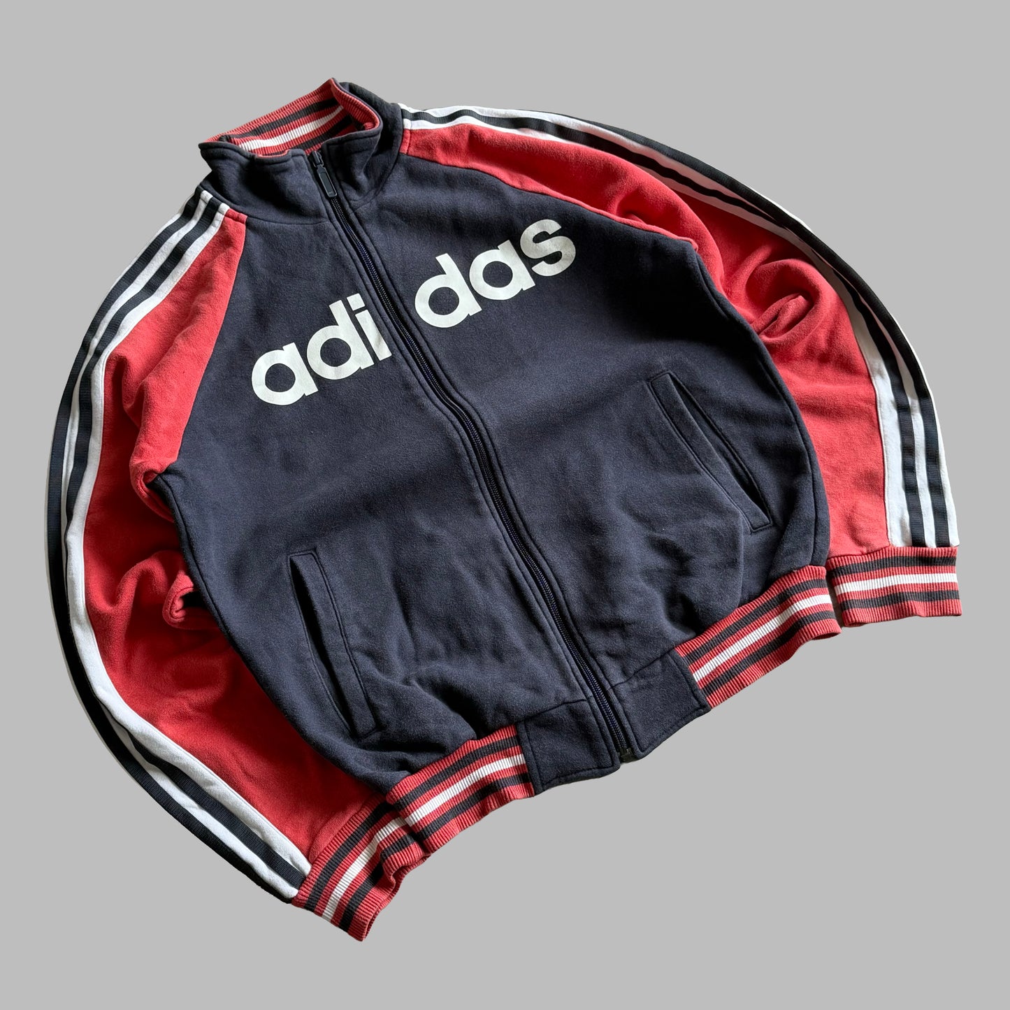 Y2K Adidas Three Stripe Spell Out Track Jacket - S