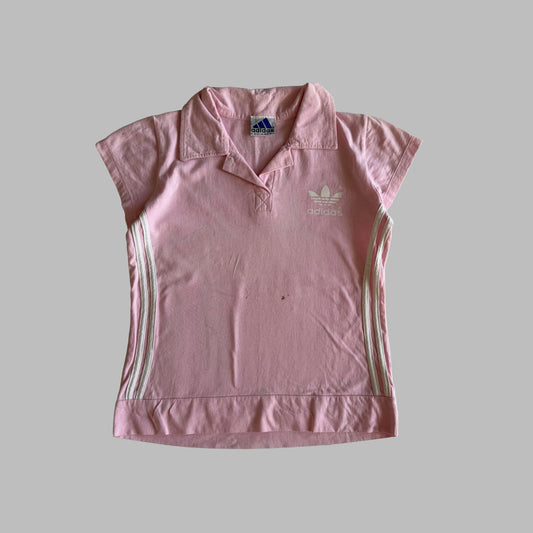 Y2K Adidas Three Stripe Polo Top - M