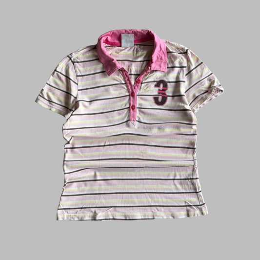 Y2K Adidas Striped Polo Top - M