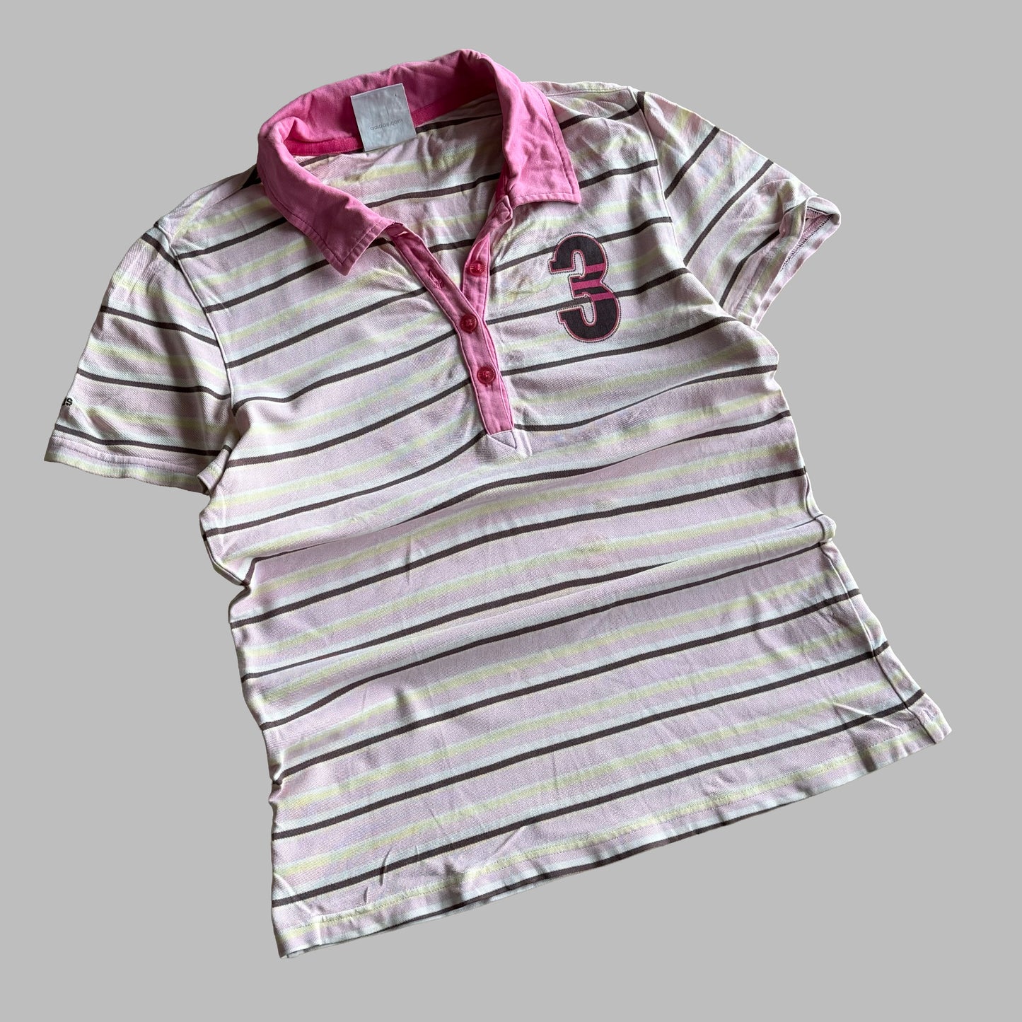 Y2K Adidas Striped Polo Top - M