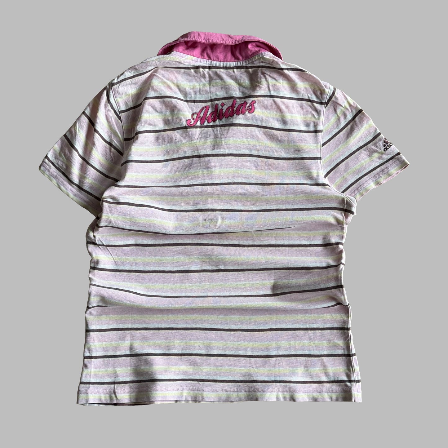 Y2K Adidas Striped Polo Top - M