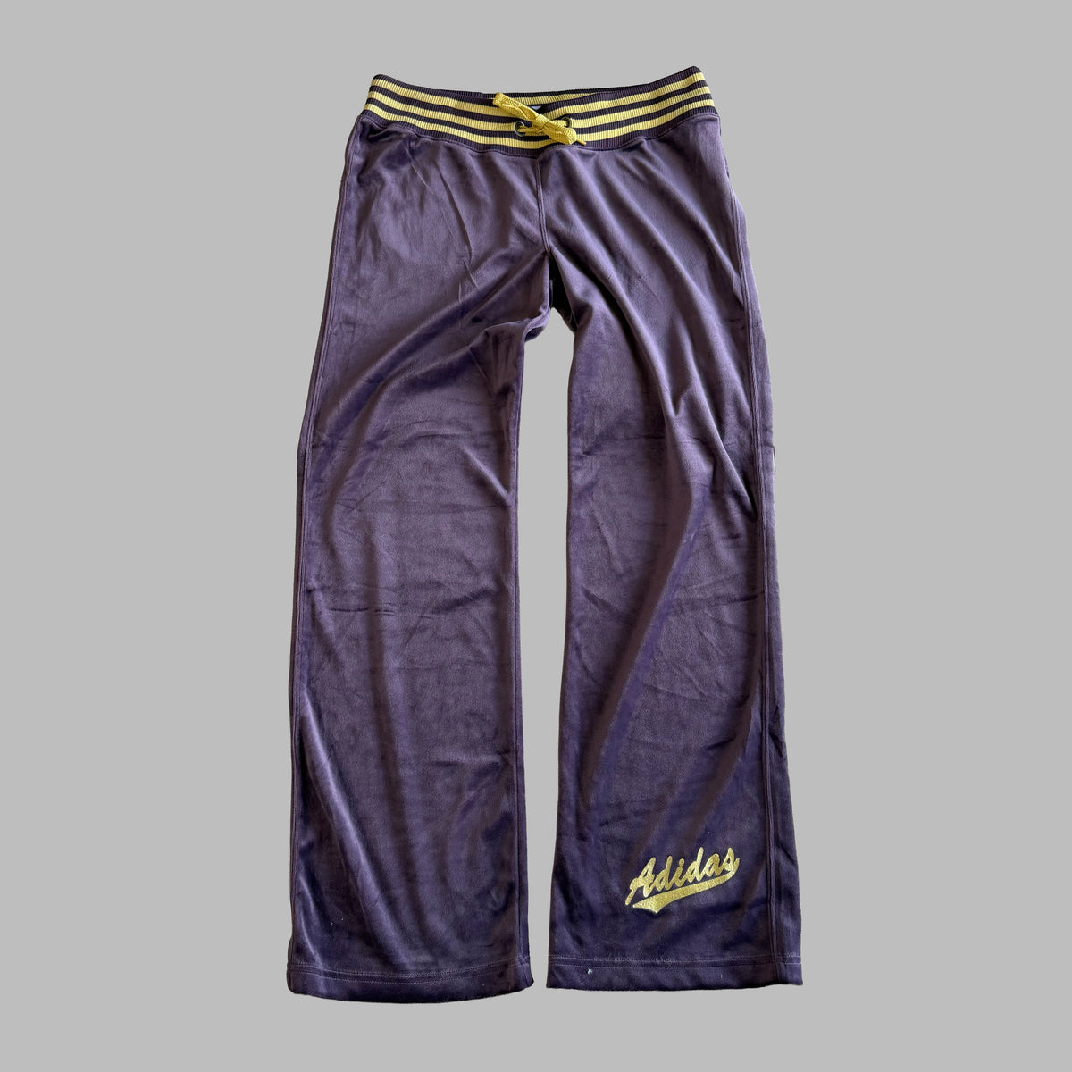 Y2K Dead Stock Adidas Three Stripe Velour Velvet Track Pants - M