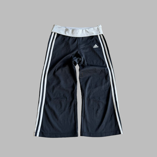 Y2K Adidas Three Stripe Fold Over Wide Leg Capris - S