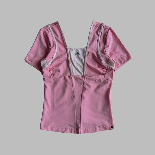 Y2K Adidas Panelled Square Neck Activewear Top - M