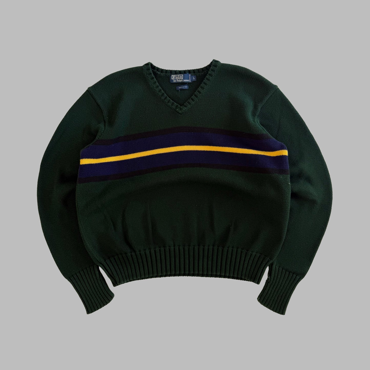 90s Polo Ralph Lauren Striped V-neck Heavy Knit - L