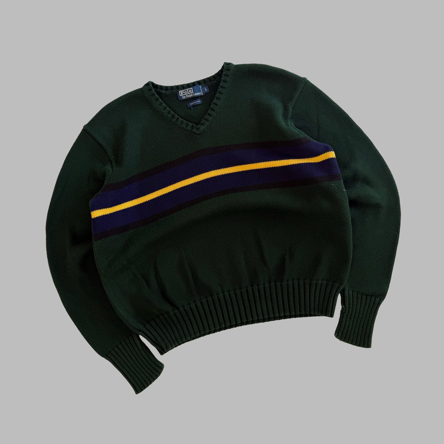 90s Polo Ralph Lauren Striped V-neck Heavy Knit - L