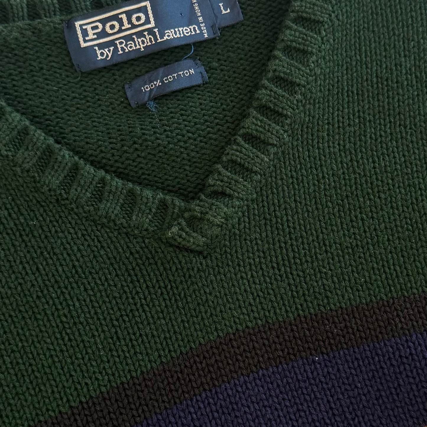 90s Polo Ralph Lauren Striped V-neck Heavy Knit - L