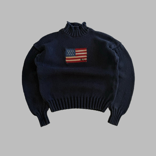 Y2K Polo Ralph Lauren Mock Neck Flag Knit - M