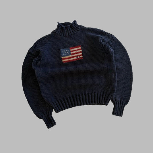 Y2K Polo Ralph Lauren Mock Neck Flag Knit - M