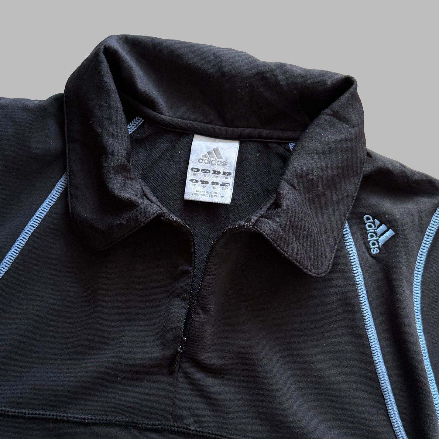 Y2K Adidas Three Stripe Quarter Zip Top - L