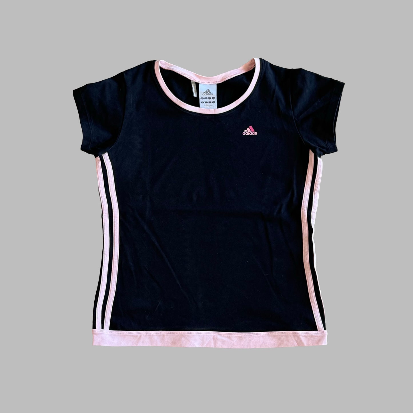 Y2K Adidas Three Stripe Ringer Top - S
