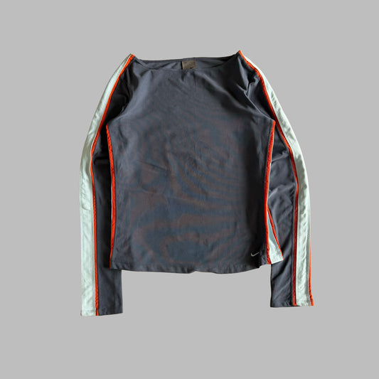 Y2K Nike Striped Scoop Neck Long Sleeve Top - M