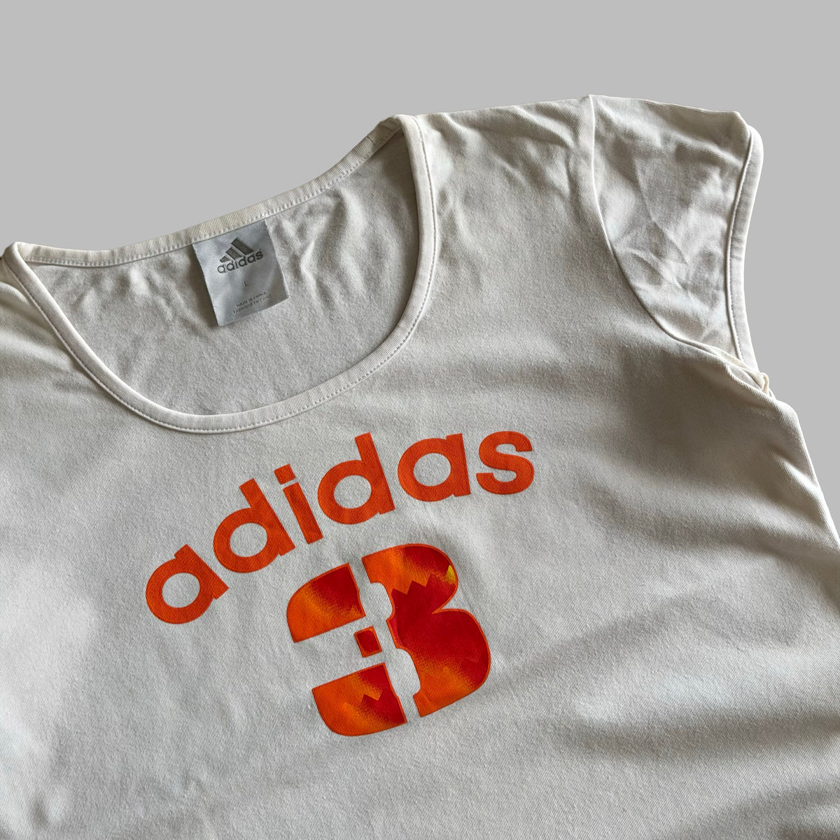 Y2K Adidas Spell Out Cap Sleeve Bay Tee - L