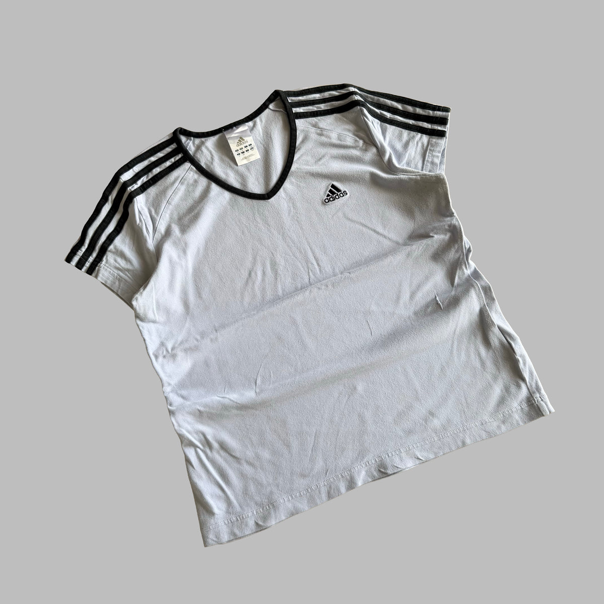 Y2K Adidas Ringer Spell Out Baby Tee - M
